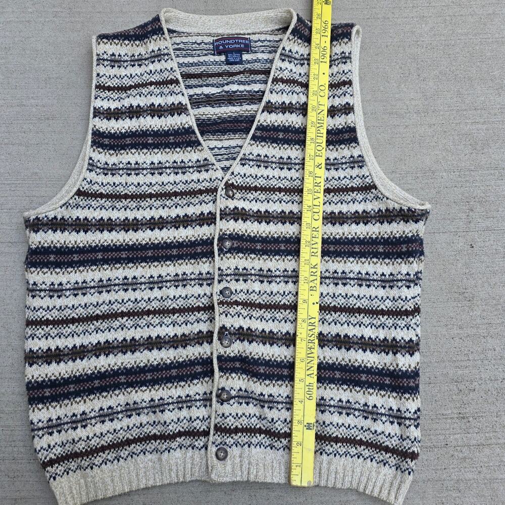 Vintage 90s Fair Isle Sweater Vest Men’s Large Grandpa Knit V-Neck USA Academia - Picture 3 of 6